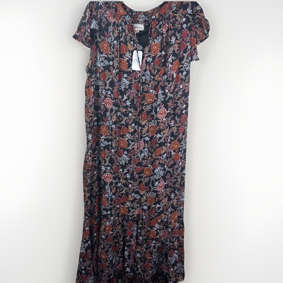 cloth and portrait Dresses & Skirts - Cloth And Portrait Dress L Floral Fall Sleeveless Hi Low Maxi rust Black Slip